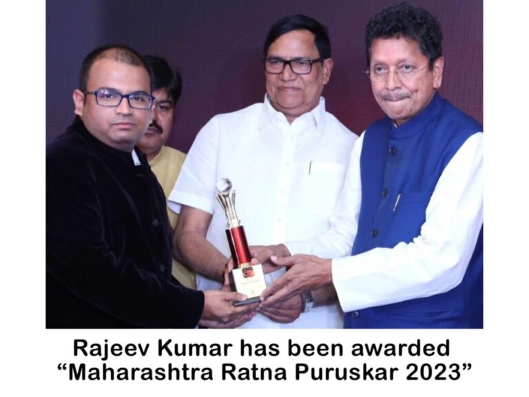Shri Mangal Lodha, the Maharashtra Minister of Tourism, presented Rajeev Kumar with the “Maharashtra Ratna Puruskar 2023” on January 29