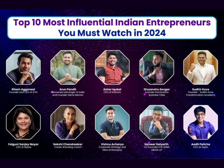 Top 10 Most Influential Indian Entrepreneurs You Must Watch in 2024