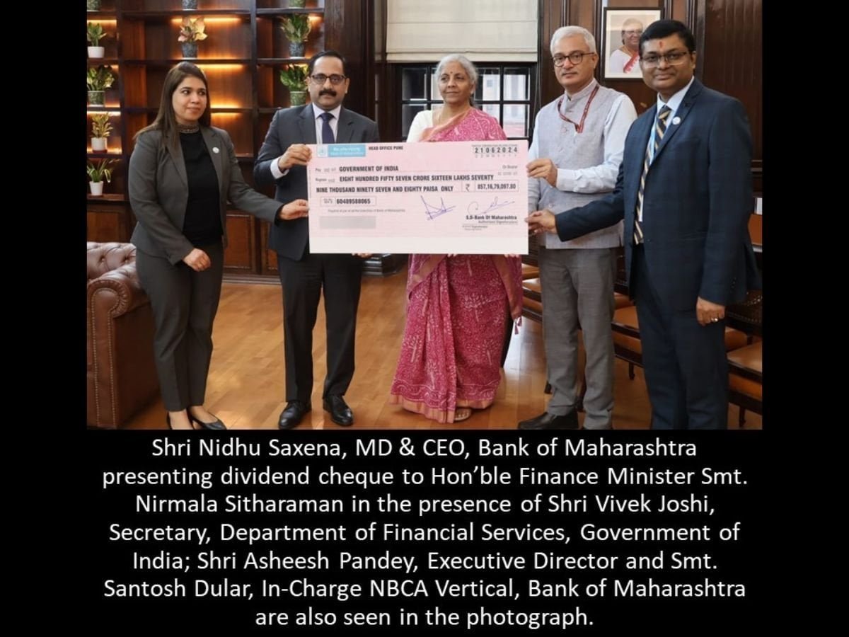 Bank of Maharashtra presents dividend of Rs 857 crore to Hon’ble Finance Minister Nirmala Sitharaman